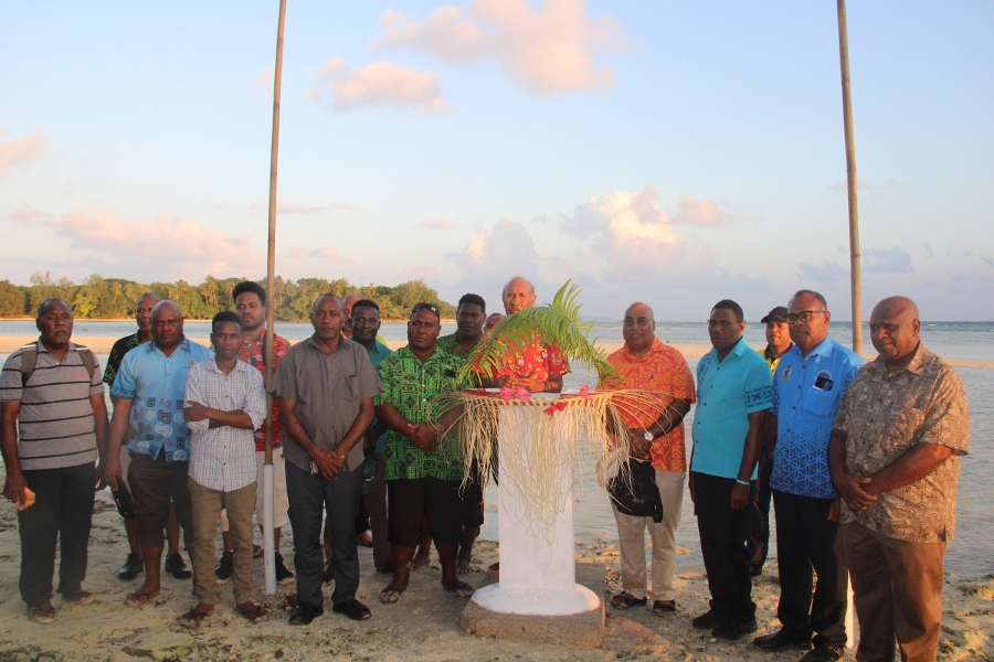 Senior Government Officials from Solomon Islands and Vanuatu at the site where the 2016 Motalava Treaty was signed between the Solomon Islands Prime Minister, Hon. Manasseh Sogavare and the then Prime Minister of the Republic of Vanuatu, Hon. Charlot Salwai.
