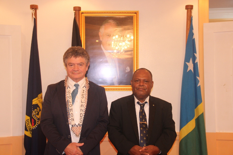  Governor General, His Excellency, Rev David Tipa Kapu with the Ambassador of Belgium to the Solomon Islands, His Excellency Michel Goffin after a presentation of credential ceremony last week.