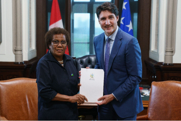 Solomon Islands High Commissioner to Canada, Her Excellency Mrs. Jane Waetara presents her Letter of Introduction to the Canadian Prime Minister Justine Trudeau on Wednesday 19th June, 2024 in Ottawa.