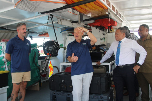 Minister of Foreign Affairs and External Trade, Hon. Peter Shanel Agovaka aboard the research vessel, Argo.