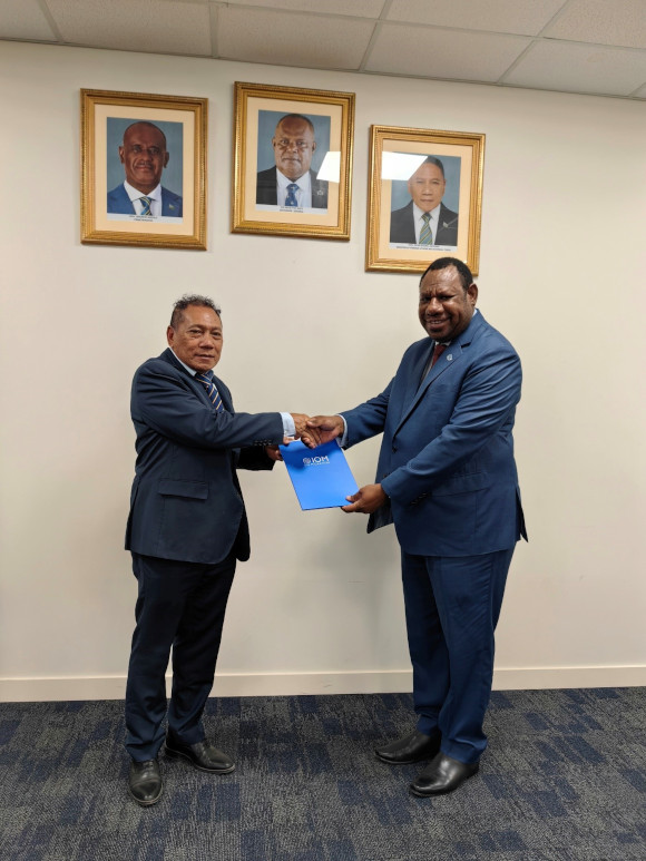The Sub-Regional Coordinator of the International Organization for Migration (IOM), Mr Solomon Kantha presented his Letters of Credentials to the Minister of Foreign Affairs and External Trade, Hon. Peter Shanel Agovaka.