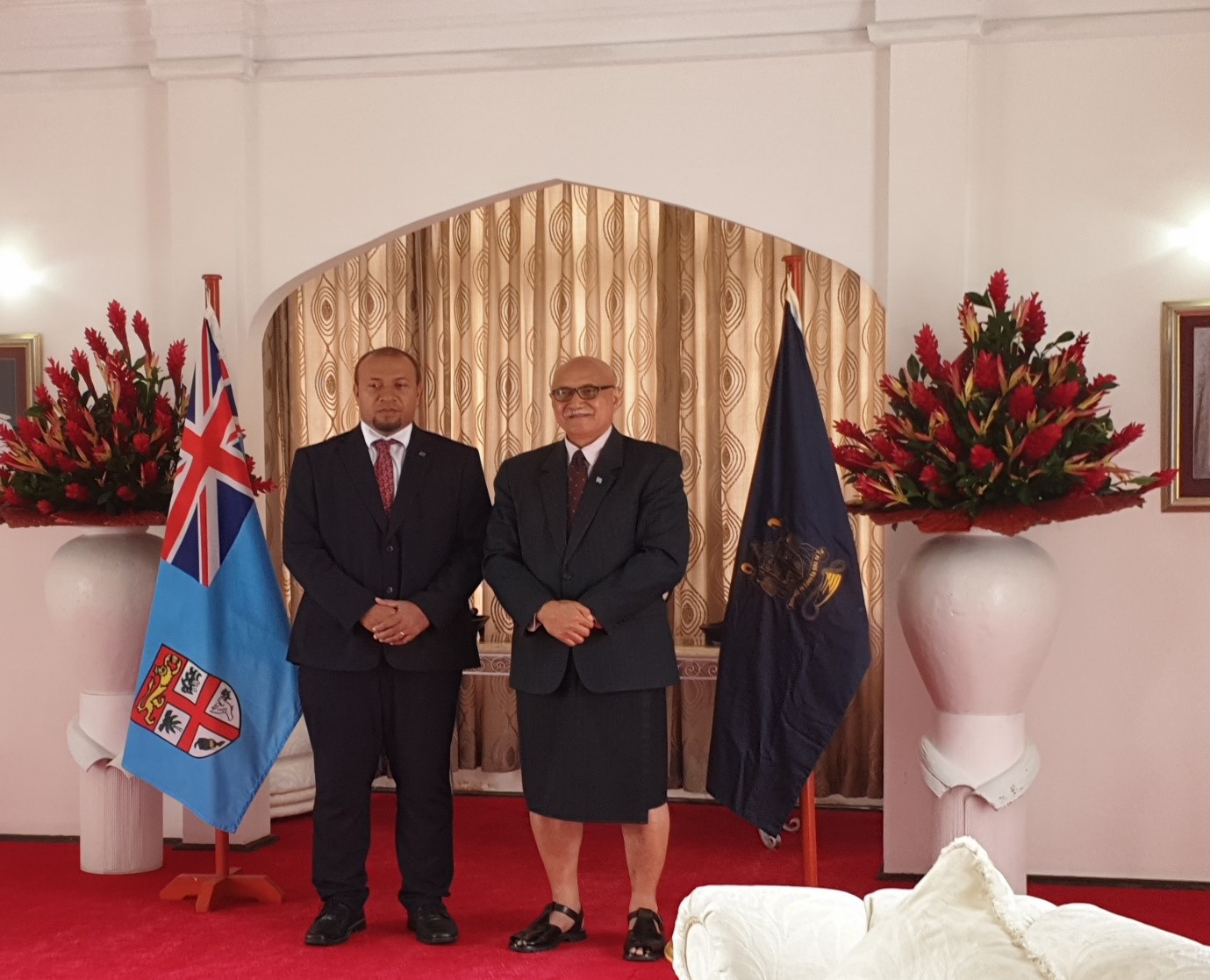 H.E. William Soaki and H.E Major-General (retired) Jioji Konrote, President of Fiji at the presentation of credentials ceremony in Suva